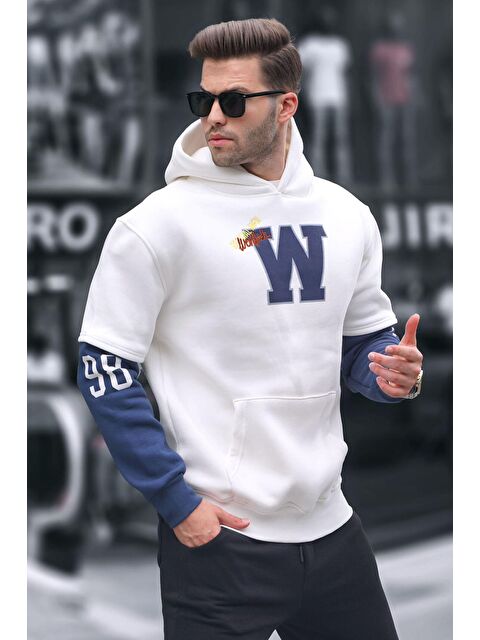 Madmext Ekru Nakışlı Kapüşonlu Erkek Hoodie 6141 - S000049357-19965