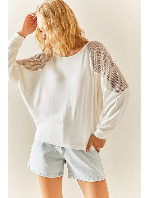 Xhan Beyaz Bisiklet Yaka File Detaylı Bluz 3YXK4-47546-01 - S000058433-20063