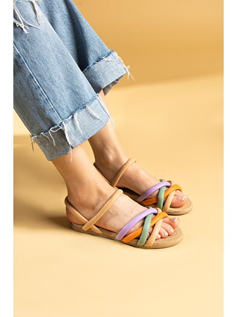 Pembe Potin Çapraz İnce Bant Rahat Taban Kadın Sandalet 41-25-22NutLila - S000056912-19928