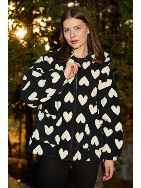 Fullamoda Kalp Desenli Pelüş Mont - S000463896-19351