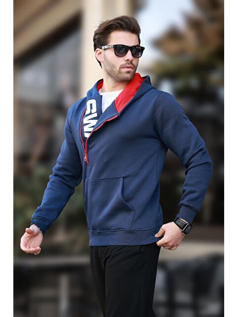 Madmext Lacivert Fermuar Detaylı Kapüşonlu Erkek Hoodie 1767 - S000055013-21164