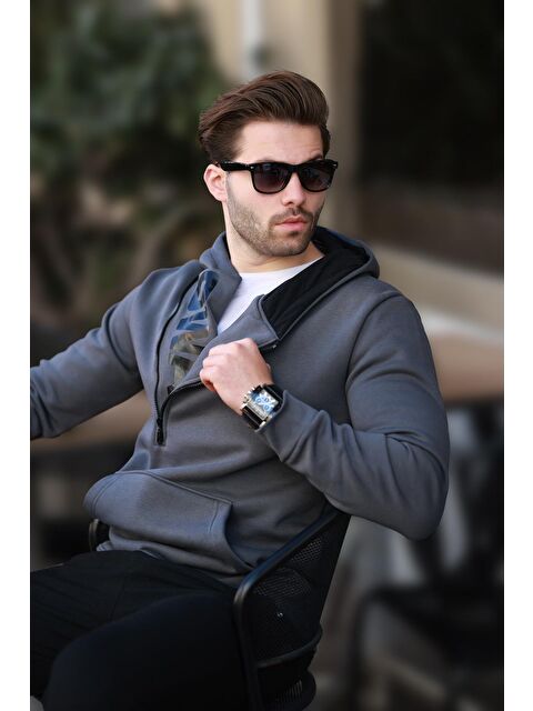 Madmext Füme Fermuar Detaylı Kapüşonlu Erkek Hoodie 1767 - S000055013-33408