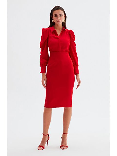 SATEEN Düz Kalem Etek - Kırmızı - S000324040-20045