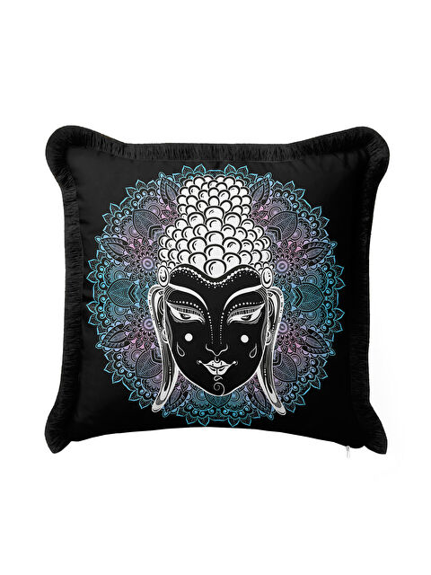 Milbay Grup Mandala Figürlü Saçaklı Yastık Kılıfı - Meditasyon Bohem Enerji Siyah Püsküllü Kırlent Kılıfı