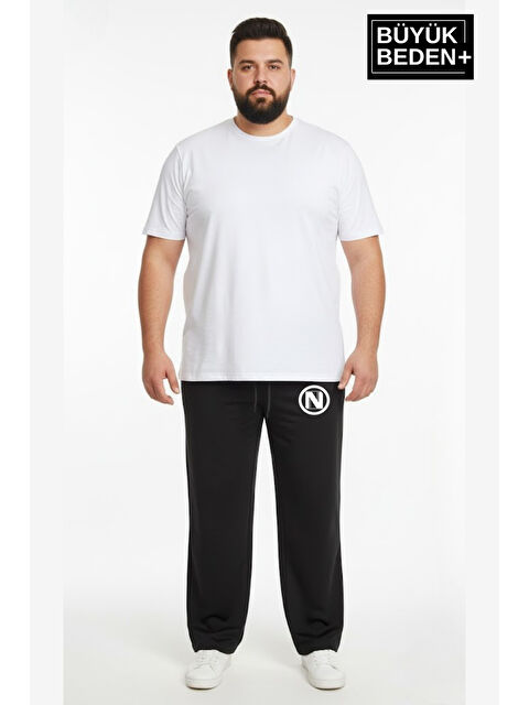 Süperlife Erkek Büyük Beden N Logo Baskılı Rahat Kesim Paça Reçme ince Eşofman Altı SPR26EA952-4 - S000482636-19351
