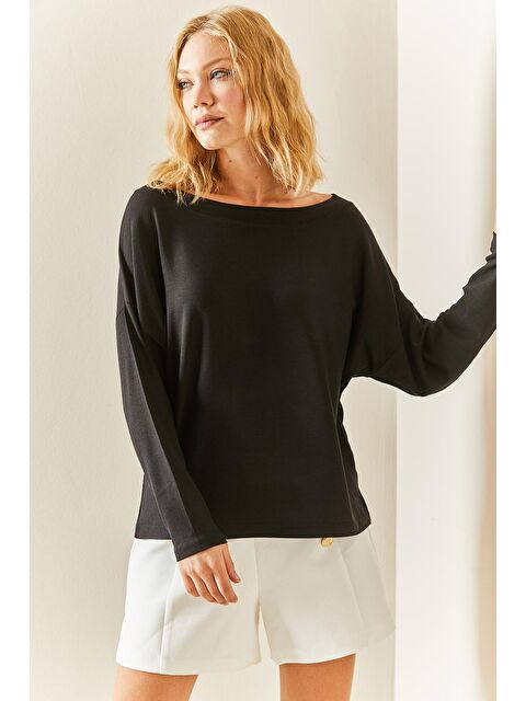 Xhan Siyah Kayık Yaka Salaş Bluz 3YXK2-47537-02 - S000058437-19351