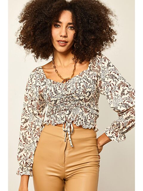 Xhan Bej Çiçek Desenli Büzgülü Bluz 2YXK2-46097-25 - S000037414-19928