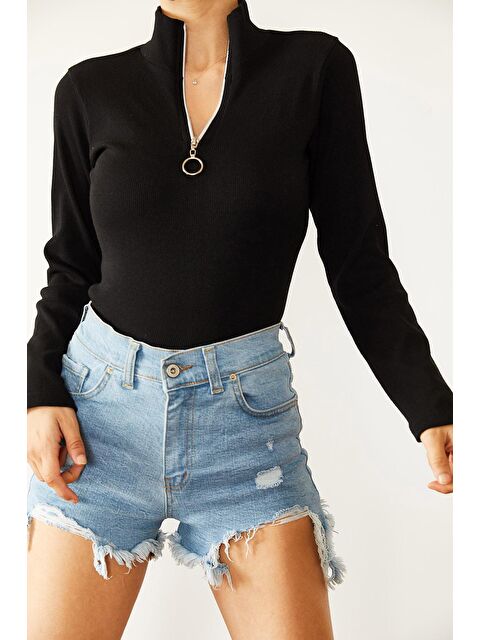 Xhan Siyah Kaşkorse Fermuarlı Bluz 2KXK2-45847-02 - S000037412-19351