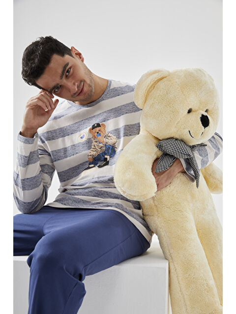Koza İç Giyim Lacivert Erkek Pamuklu Uzun Kollu Üst Ayıcık Baskılı %100 Pamuk Pijama Takımı - S000440166-37344 | - S000440166-37344