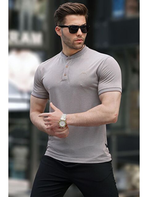 Madmext Bej Hakim Yaka Erkek Tişört 6107 - S000015923-19928