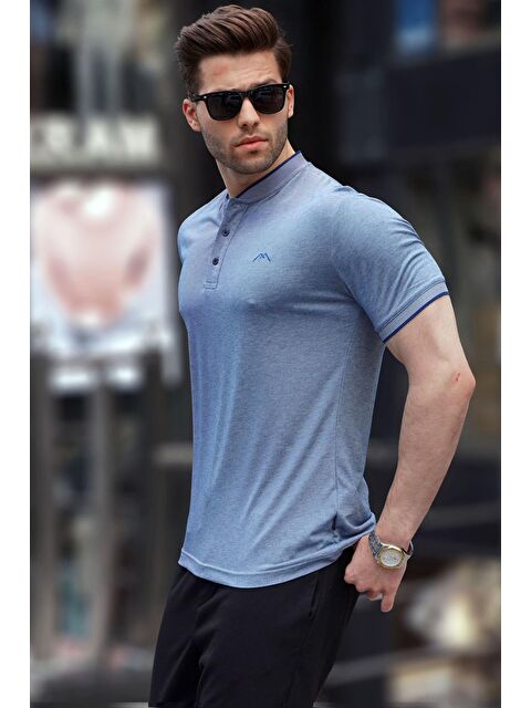 Madmext Lacivert Hakim Yaka Erkek Tişört 6107 - S000015923-21164