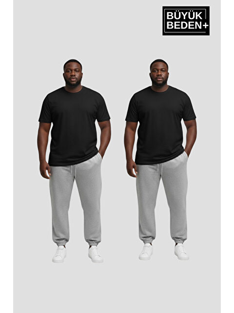 Süperlife Erkek Büyük Beden İkili Jogger Paça Lastikli İnce Eşofman Altı Seti SPR26BEA951+2 - S000487465-20600