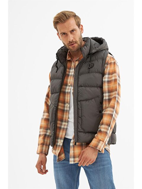 Danger Erkek Çıkarılabilir Kapüşonlu Cep Detaylı Şişme Yelek Antrasit - S000261862-29666