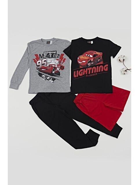 For You Kids 4'Lü Mcqueen Baskılı Tshirt Şort Pantolon Siyah Takım - S000060933-19351