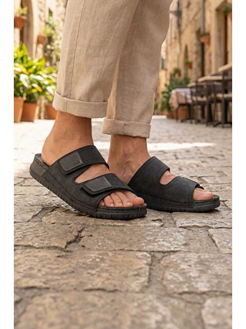 Gezer Yazlık Erkek Suni Deri Rahat İç Taban İki Cırtlı Kemer Ayarlanabilir Günlük Terlik - S000181708-20600