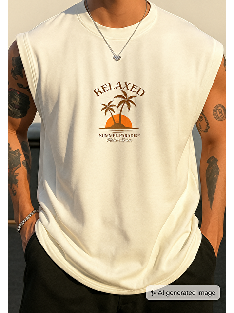 Tarz Cool Kolsuz Erkek Sıfır Kol Oversize %100 Pamuk Kolsuz Tişört - S000393111-20063