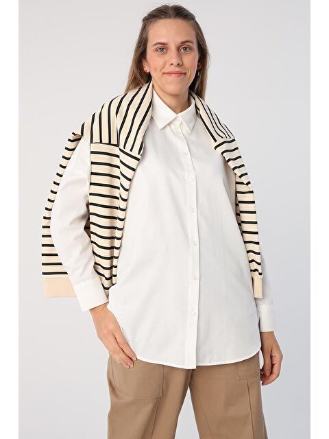 ALLDAY Ekru Oversize Basic Gömlek - S000028645-19965