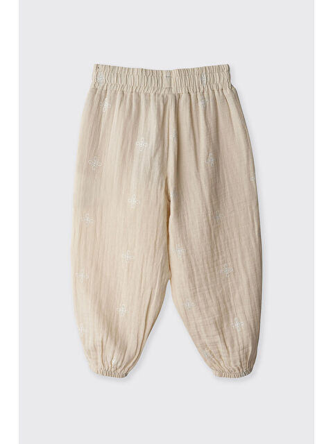 Panço Kız Bebek Nakışlı Müslin Bej Pantolon - S000419768-19928