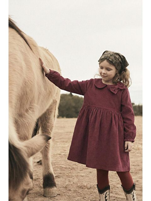 CİGİT Kadife Elbise 1-8 Yaş Mürdüm - S000474736-20036