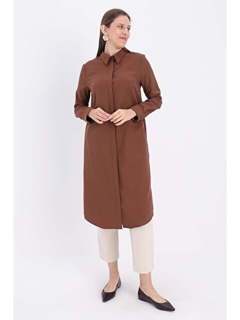 ALLDAY Kahve Basic Gizli Patlı Uzun Gömlek - S000040311-19413