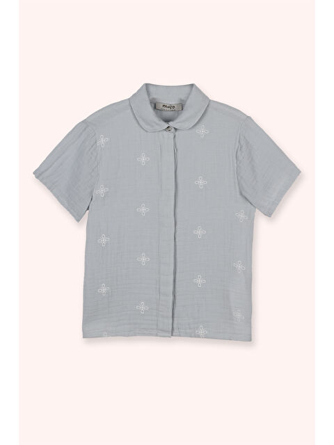 Panço Kız Çocuk Nakış Detaylı Müslin Mavi Gömlek - S000448684-17234