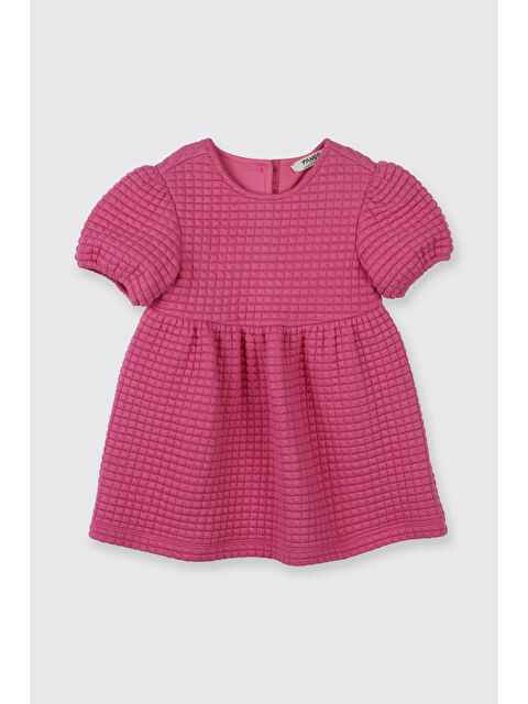 Panço Kız Bebek Bisiklet Yaka Kısa Kollu Kapitone Fuşya Elbise - S000471031-18686