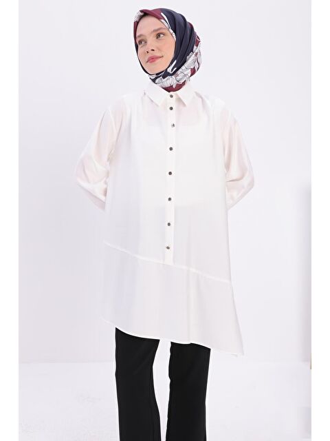 ALLDAY Beyaz-Eteği Asimetrik Yırtmaçlı Gömlek Yaka Tunik - S000023072-20063