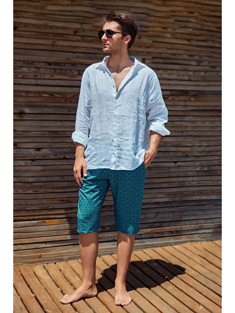 Remsa Mayo Erkek Havuz Deniz Uzun Kapri Şort Mayo RK002 Petrol - S000317195-20019