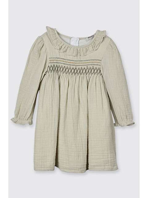 Panço Kız Bebek Gipe Detaylı Müslin Yeşil Elbise - S000471037-18194