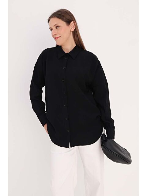 ALLDAY Siyah Oversize Basic Gömlek - S000218885-19351