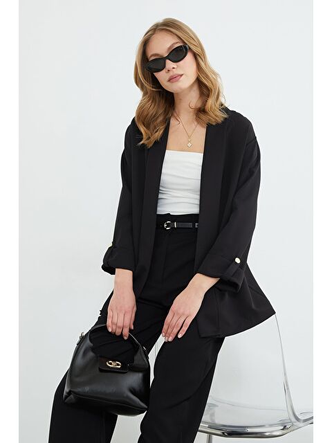 Fullamoda Kolu Katlamalı Şal Yaka Relax Fit Blazer Ceket