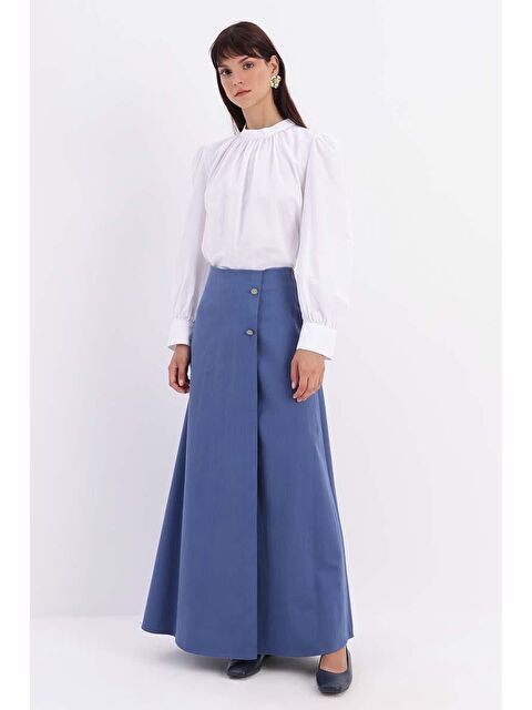 ALLDAY Mavi Pamuklu Rahat Kalıp Düğme Detaylı Etek - S000291576-17234