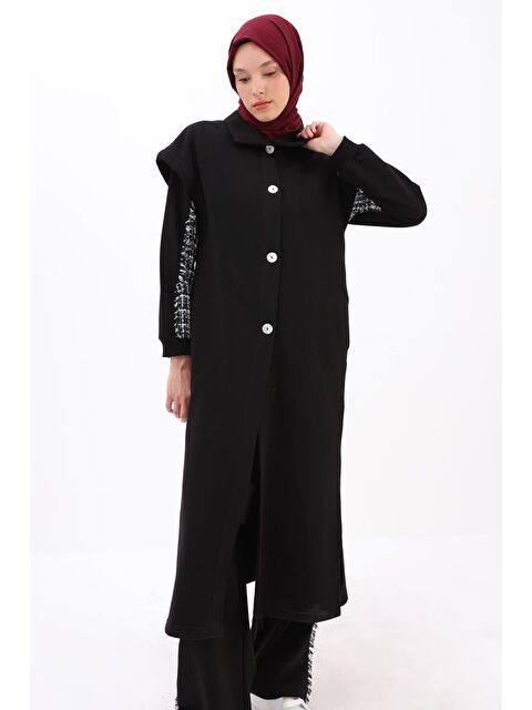 ALLDAY Siyah Dik Yaka Yırtmaçlı Şardonlu Yelek - S000291567-19351