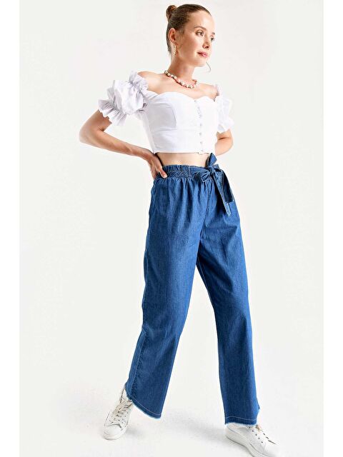 Bigdart Beli Kuşaklı Kadın Jean Pantolon 6469  - Koyu Mavi - S000102412-17234