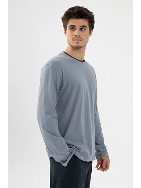 Koza İç Giyim Gri Erkek Pamuklu Double Yaka Uzun Kollu Cep Detaylı Pijama Takımı - S000296117-20600 | - S000296117-20600