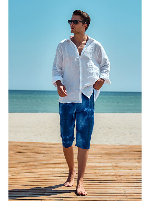 Remsa Mayo Erkek Havuz Deniz Uzun Kapri Şort Mayo RK001 Mavi - S000317198-17234