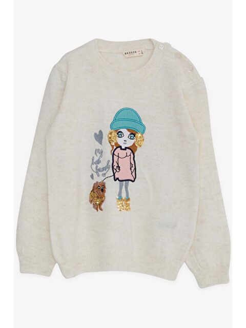 Breeze Kız Çocuk Triko Kazak Pullu Nakışlı Kız Baskılı Ekru (1.5-5 Yaş) - S000068521-19965