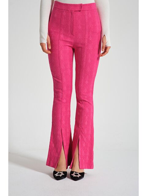 Mizalle Yırtmaçlı Jakarlı Fuşya Pantolon - S000049369-18686