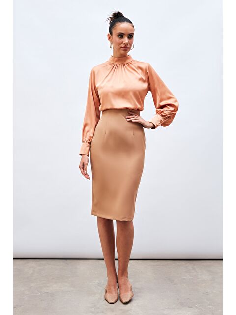 SATEEN Düz Kalem Etek - Camel - S000324040-4557