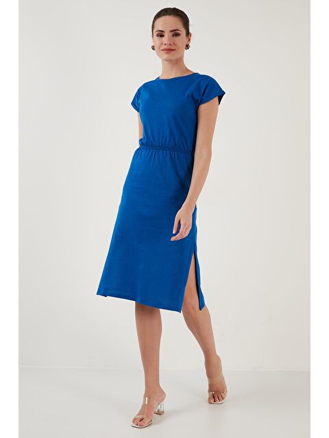 Lela Pamuklu Kısa Kollu Çift Yırtmaçlı Midi Elbise 5864205 - S000001178-23710