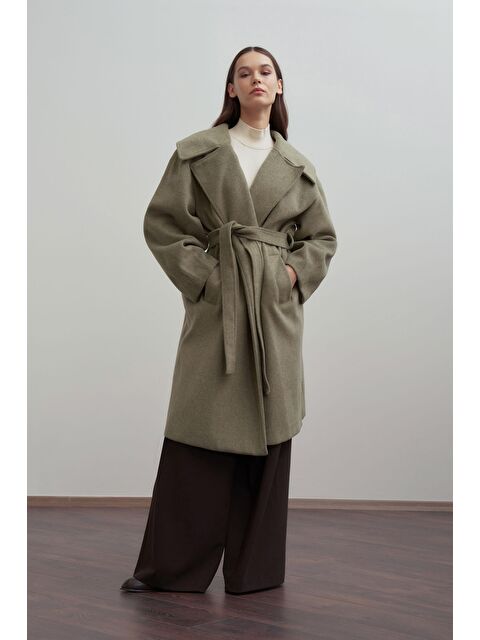 ALLDAY Yeşil Oversize Kuşaklı Kaşe Kaban - S000105940-18194