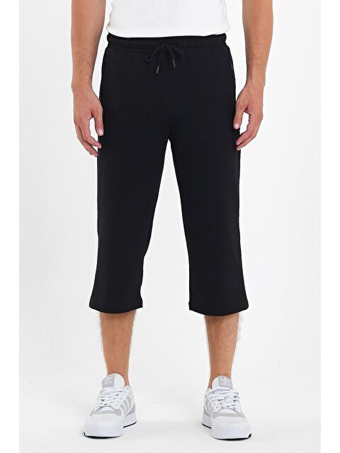 Mmetalic Erkek Cepleri Fermuarlı Siyah Bermuda Diz Altı Kapri Beli Ayarlanabilir Lastikli Uzun Şort MTLCE94 - S000230752-19351