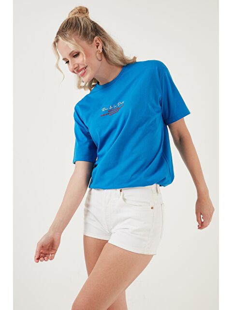 Lela Yazılı Detaylı Pamuklu Oversize Bisiklet Yaka T Shirt 541Ruedela - S000058452-17234
