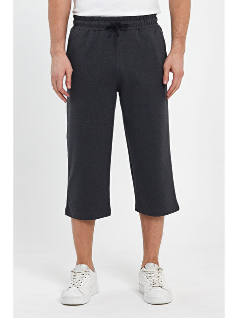 Mmetalic Erkek Yanları Cepli Antrasit Bermuda Diz Altı Kapri Beli Ayarlanabilir Lastikli Uzun Şort - S000230747-29666