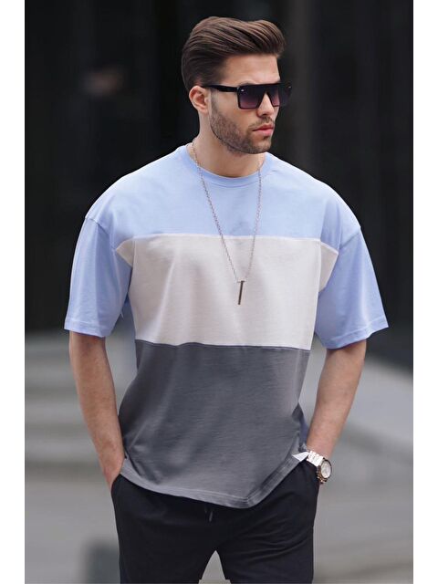 Madmext Mavi Renk Bloklu Erkek Tişört 6125 - S000015925-17234