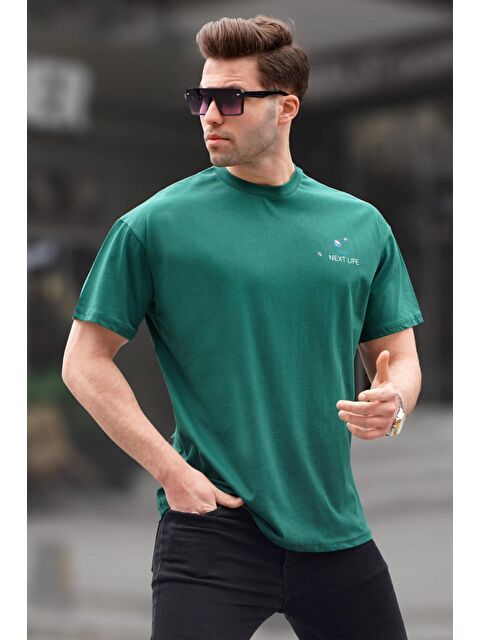 Madmext Koyu Yeşil Sırt Baskılı Regular fit Erkek %100 Pamuk Tişört 6121 - S000015924-19416