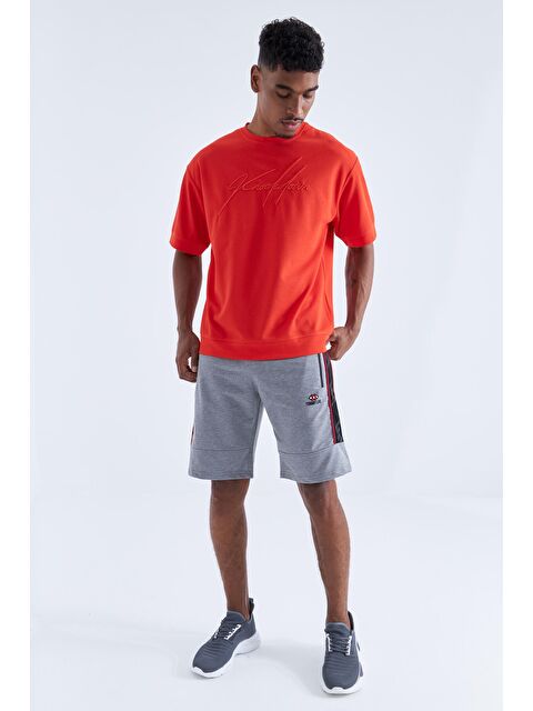 Tommylife Gri Melanj Yan Şeritli Standart Kalıp Erkek Şort - 81148 - S000145685-74