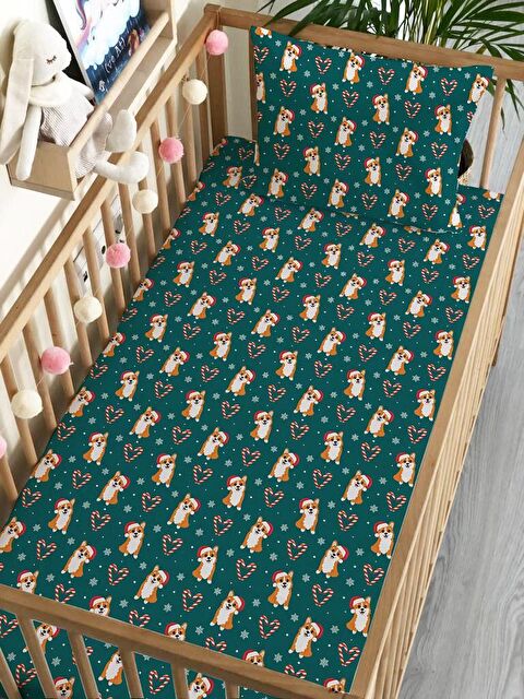Evmila Yılbaşı Tema Hayvan Desen Baskılı Bebek Boy Lastikli Çarşaf Seti 60x120 cm - S000089193-23173