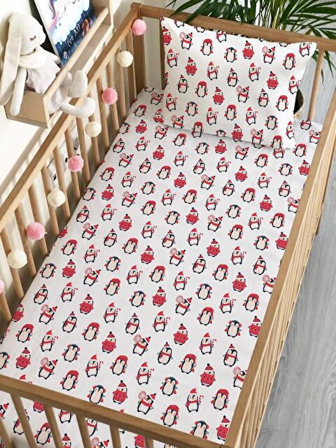 Evmila Penguen Desen Baskılı Bebek Boy Lastikli Çarşaf Seti 60x120 cm - S000089195-23173