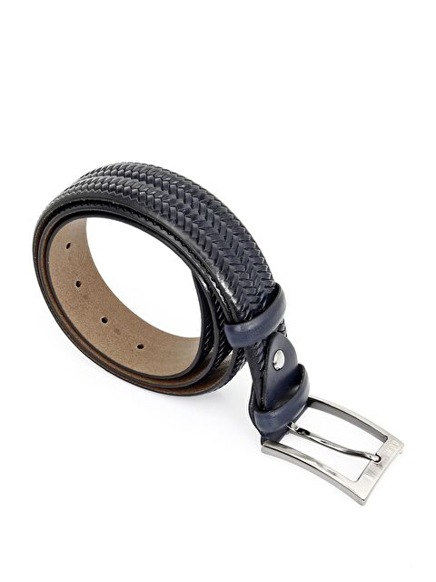 GÖNDERİ(R) LACİVERT  Hakiki Deri Örgü Desenli Erkek Kemer 13444 - S000070395-21164